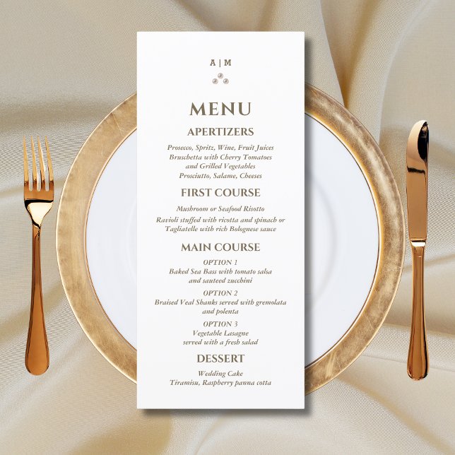 Elegant Monogram Pearl Bröllop Menu Meny (Skapare uppladdad)