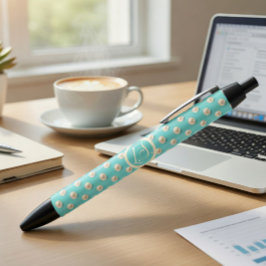 Elegant Monogram-penna med Teal-pärlor Design