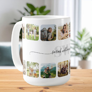 Elegant Monogram Personlig 14 Fotokollage Kaffemugg