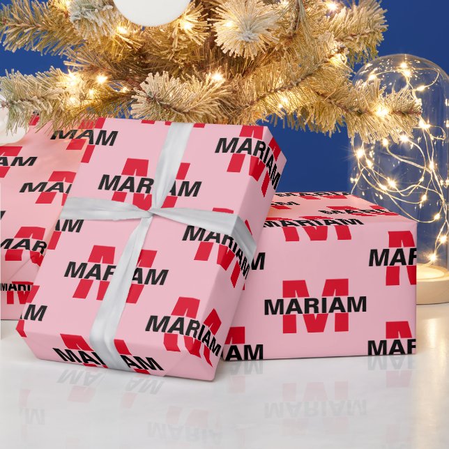 Elegant Monogram Personlig Namn Rosa Present Presentpapper (Helgdagar)