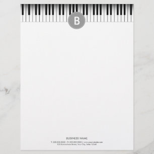Elegant Monogram Piano Nycklar Letterhead Brevhuvud
