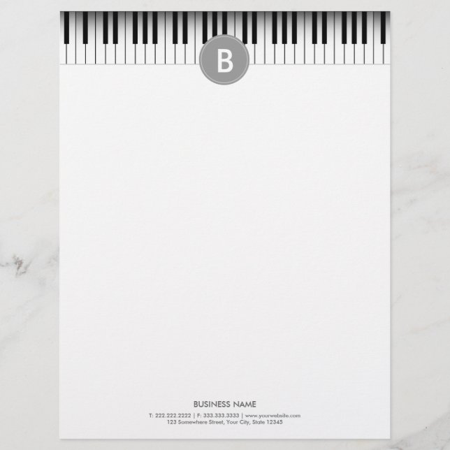 Elegant Monogram Piano Nycklar Letterhead Brevhuvud (Framsida)