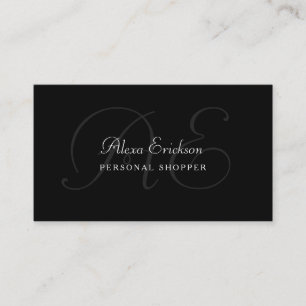 Elegant Monogram Plain Black and White Namn Visitkort