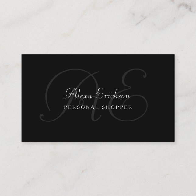 Elegant Monogram Plain Black and White Namn Visitkort (Framsida)