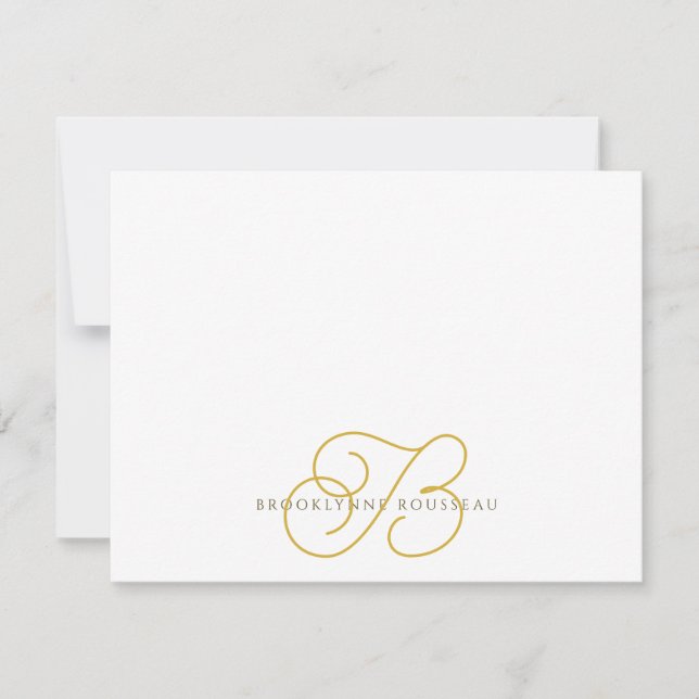Elegant Monogram-platta anteckningskort för Guld (Framsida)