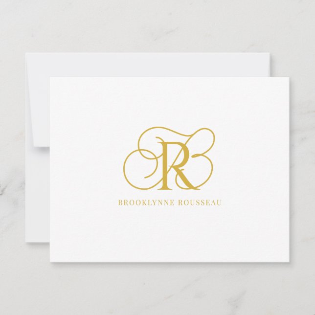 Elegant Monogram-platta anteckningskort för Guld (Framsida)