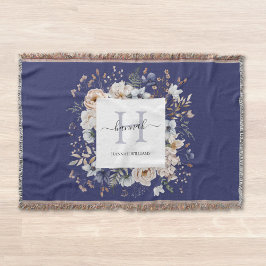 Elegant Monogram Pretty Beige Blue Flowers Floral Filt