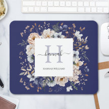 Elegant Monogram Pretty Beige Blue Flowers Floral