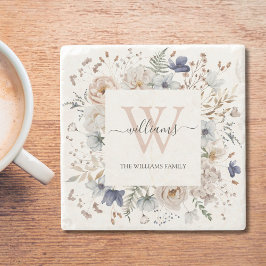 Elegant Monogram Pretty Beige Blue Flowers Floral Stenunderlägg