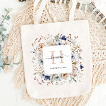 Elegant Monogram Pretty Beige Blue Flowers Floral