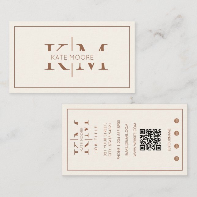 Elegant Monogram Professionell Brun Elfenben Moder Visitkort (Fram/baksida)