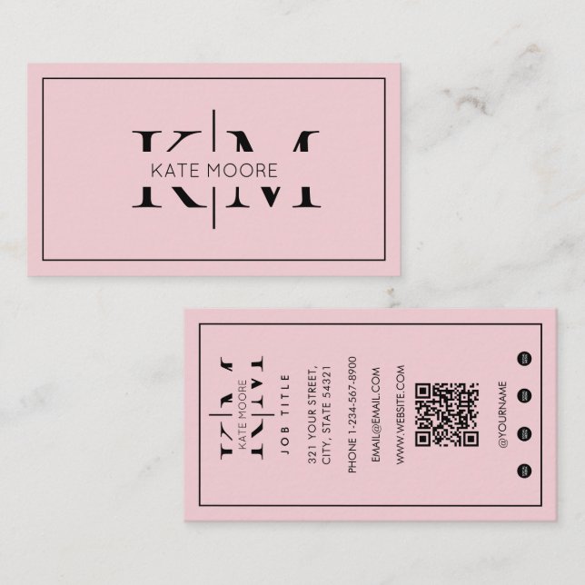Elegant Monogram Professionell Rosa Modern Visitkort (Fram/baksida)