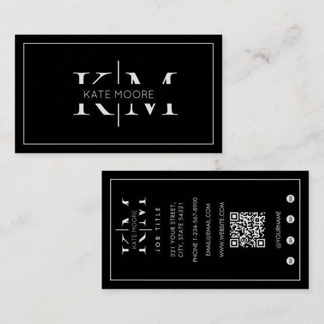 Elegant Monogram Professionell Svart Vit Modern Visitkort (Fram/baksida)