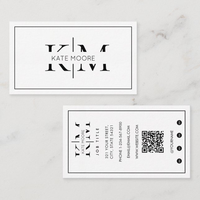 Elegant Monogram Professionell Svart Vit Modern Visitkort (Fram/baksida)