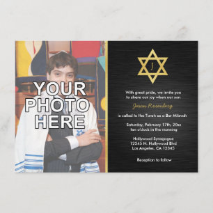 Elegant Monogram Pub Mitzvah med foto Inbjudningar