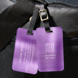Elegant monogram Purple Borstad Metall Bagagebricka