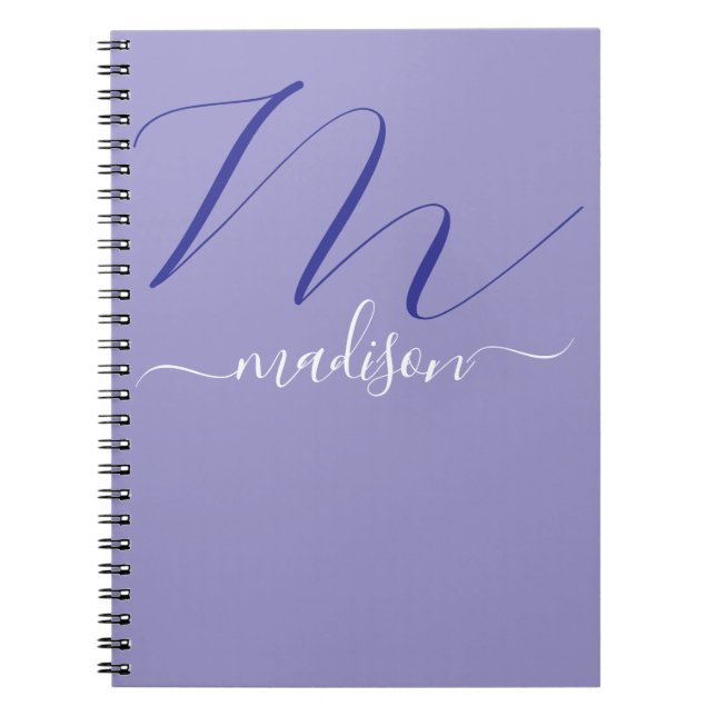 Elegant Monogram Purple Script Office School Anteckningsbok (Framsidan)