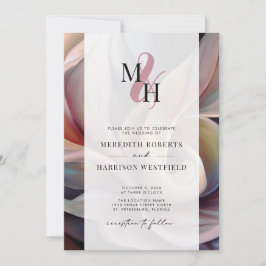 Elegant Monogram QR-Abstrakt Blommigt Bröllop I Inbjudningar
