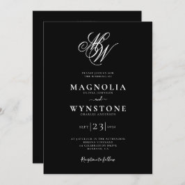 Elegant Monogram QR-kod allt i ett Bröllop Inbjudningar