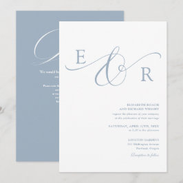 Elegant Monogram QR-kod Dusty Blue Bröllop Inbjudningar