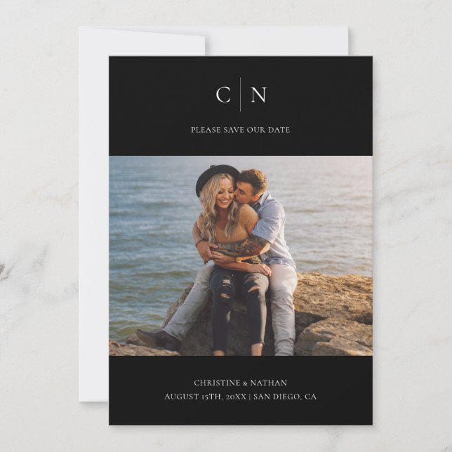 Elegant Monogram - QR-kod för foto Spara Datumet (Framsida)