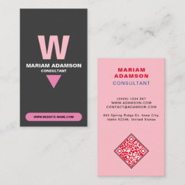 Elegant (Monogram QR-kod) Rosa & Mattsvart Visitkort