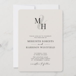 Elegant Monogram QR OSA - minimalistisk Bröllop Inbjudningar