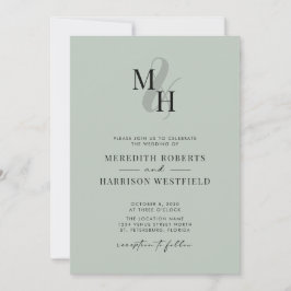 Elegant Monogram QR OSA Sage Grönt Bröllop Inbjudningar