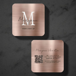 Elegant Monogram QR Rosabränd Rosa Fyrkantigt Visitkort