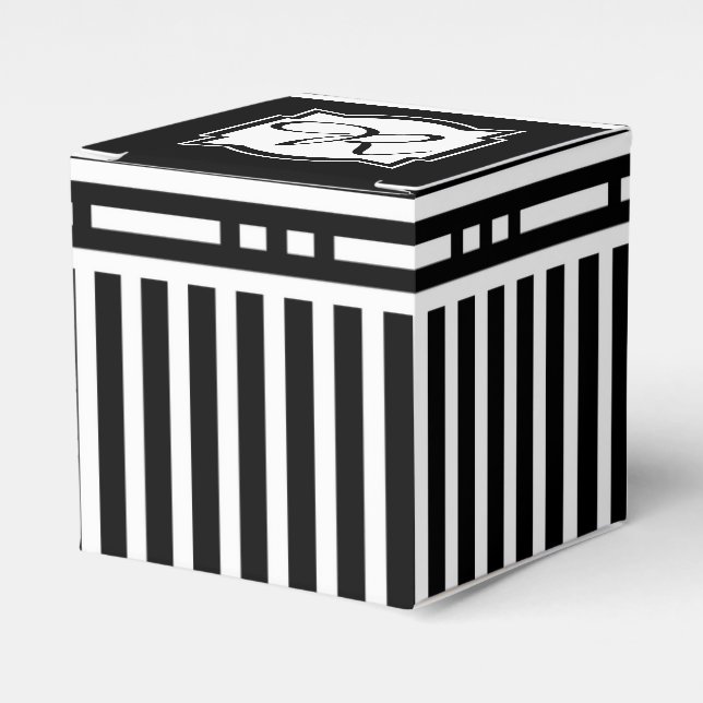 Elegant Monogram R Stripe Black and White Presentaskar (Framsidan Sidan)