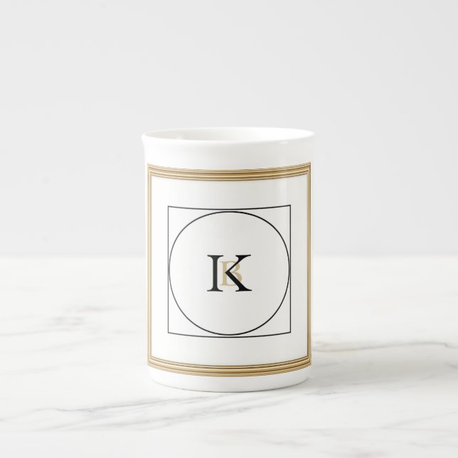 Elegant Monogram Ram Personlig Initial & Fullt Benporslin Mugg (Framsidan)