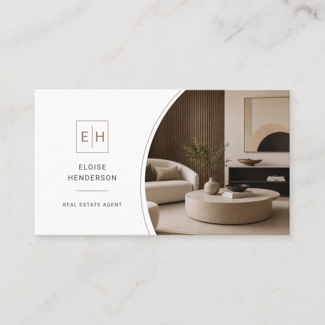 Elegant Monogram Realtor Fastighetsfoto QR-kod Visitkort (Framsida)