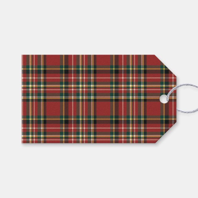 Elegant Monogram Red Plaid Merry Christmas Holiday Presentetikett (Framsidan (Horisontell))