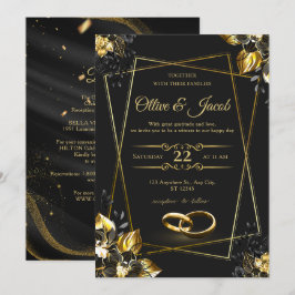 Elegant Monogram Redigerbar Svart Smoking Gyllene Inbjudningar