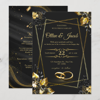 Elegant Monogram Redigerbar Svart Smoking Gyllene Inbjudningar