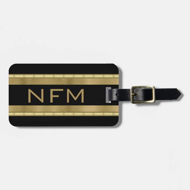 Elegant Monogram Resväskor Falskt Guld och Svart R Bagagebricka (Horisontell Framsida)