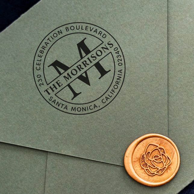 Elegant Monogram-Returadress Självfärgande Stämpel (Rubber Stamp Mock-up)