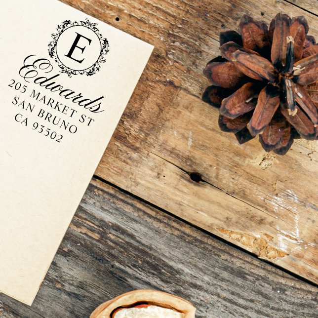 Elegant Monogram-Returadressen Namn i skriptfamilj Självfärgande Stämpel (Skapare uppladdad)