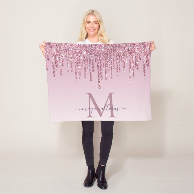 Elegant Monogram Ro Glitter Drips Ull Blanke Fleecefilt (På plats)