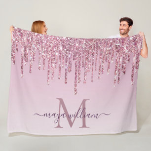 Elegant Monogram Ro Glitter Drips Ull Blanke Fleecefilt