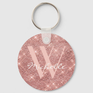 Elegant Monogram Ro Glitter Guld Namn Nyckelring
