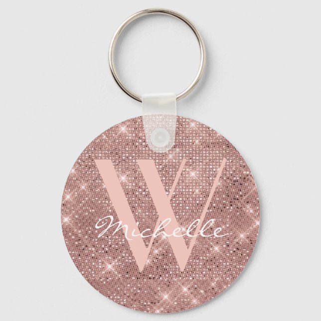 Elegant Monogram Ro Glitter Guld Namn Nyckelring (Framsida)