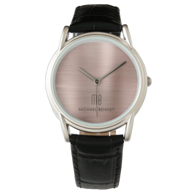 Elegant Monogram Ro Guld Brushed Metallic Armbandsur (Framsida)