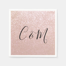 Elegant Monogram Ro Guld Glitter Bröllop Napkins Pappersservett