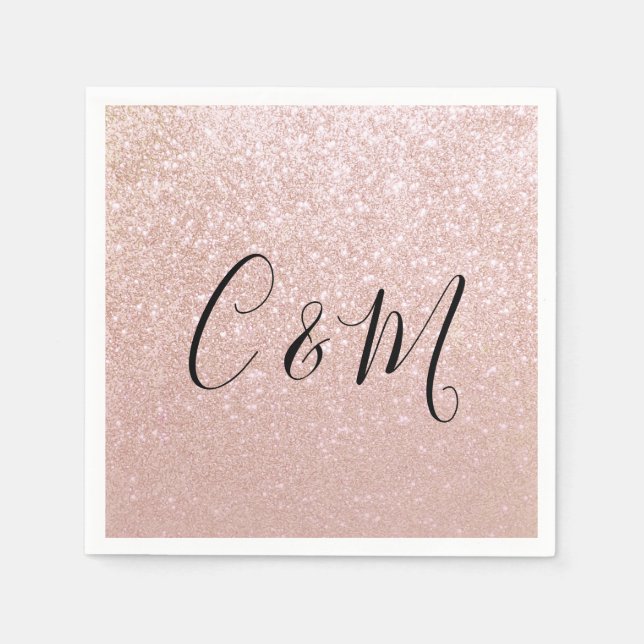 Elegant Monogram Ro Guld Glitter Bröllop Napkins Pappersservett (Framsidan)