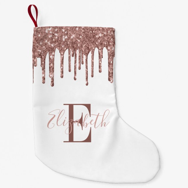 Elegant Monogram Ro Guld Glitter driver vitt Liten Julstrumpa (Framsidan)
