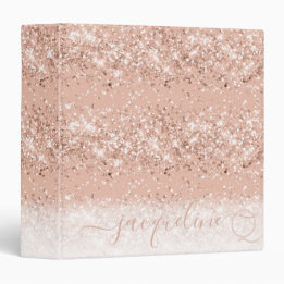 Elegant Monogram Ro Guld Rosa Glitter Binder