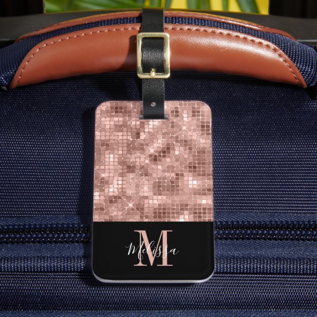Elegant Monogram Ro Guld Sequin Bagagebricka (Framsida Insitu 2)