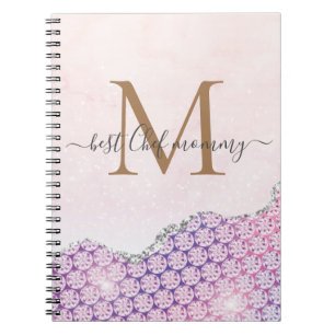 Elegant Monogram Ro rosa Glitter för Mamma Anteckningsbok