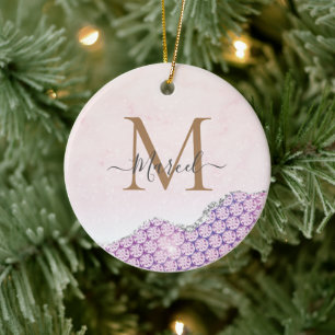 Elegant Monogram Ro rosa Glitter Julgransprydnad Keramik